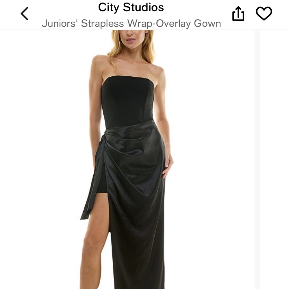 NWT City Studios Black Strapless Ruched Slit Gown Prom